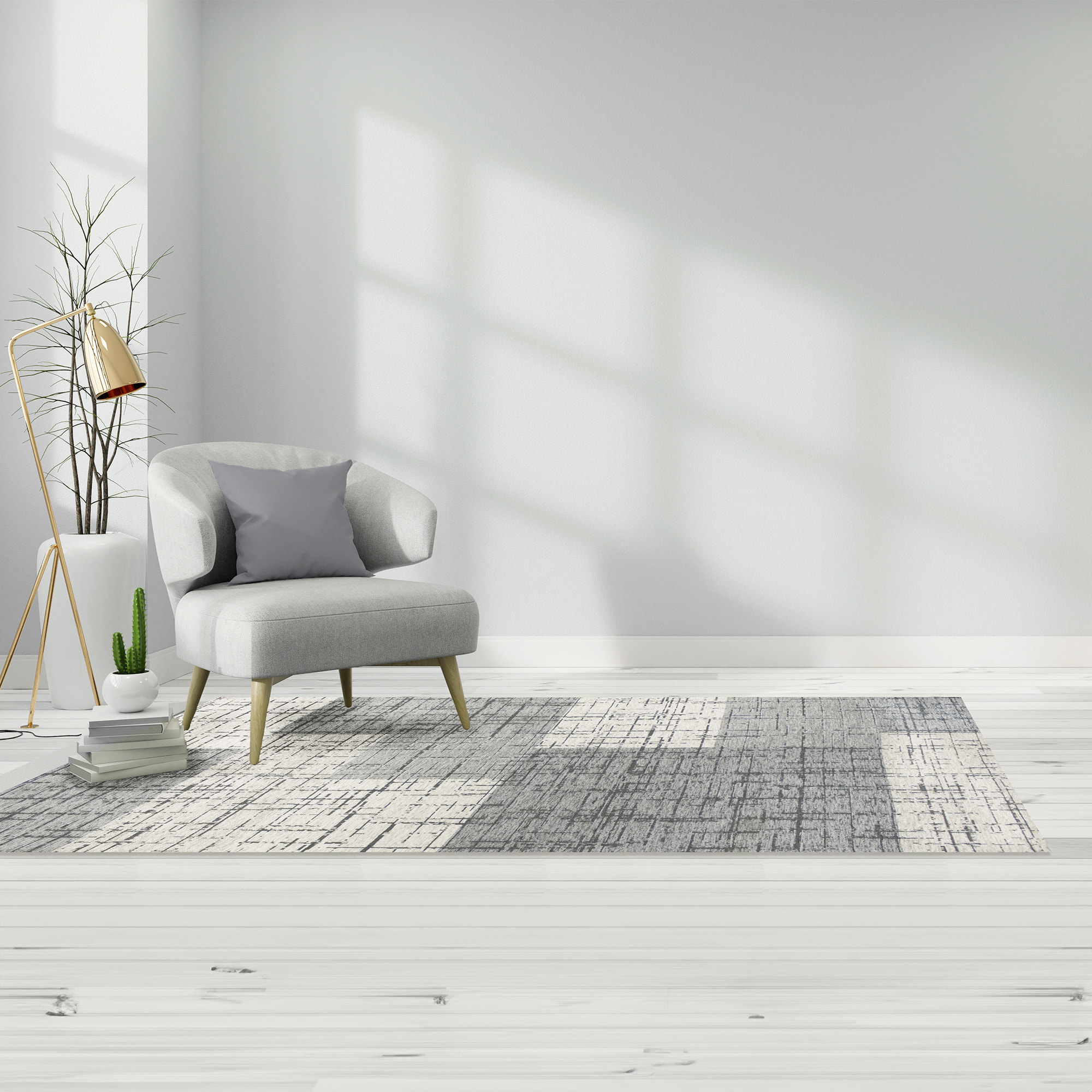 TAPPETO ARREDO GEOMETRICO DIS. MONDRIAN GRIGIO CALDO 115X175 CM CON ANTISCIVOLO