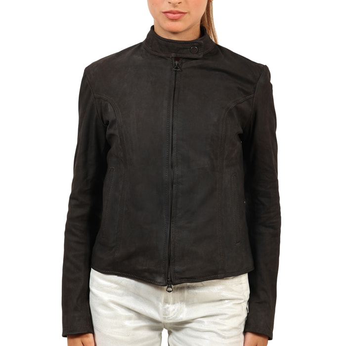 Giubbino in vera pelle di vitello rifinizione dakota Bordeaux-Slim Fit