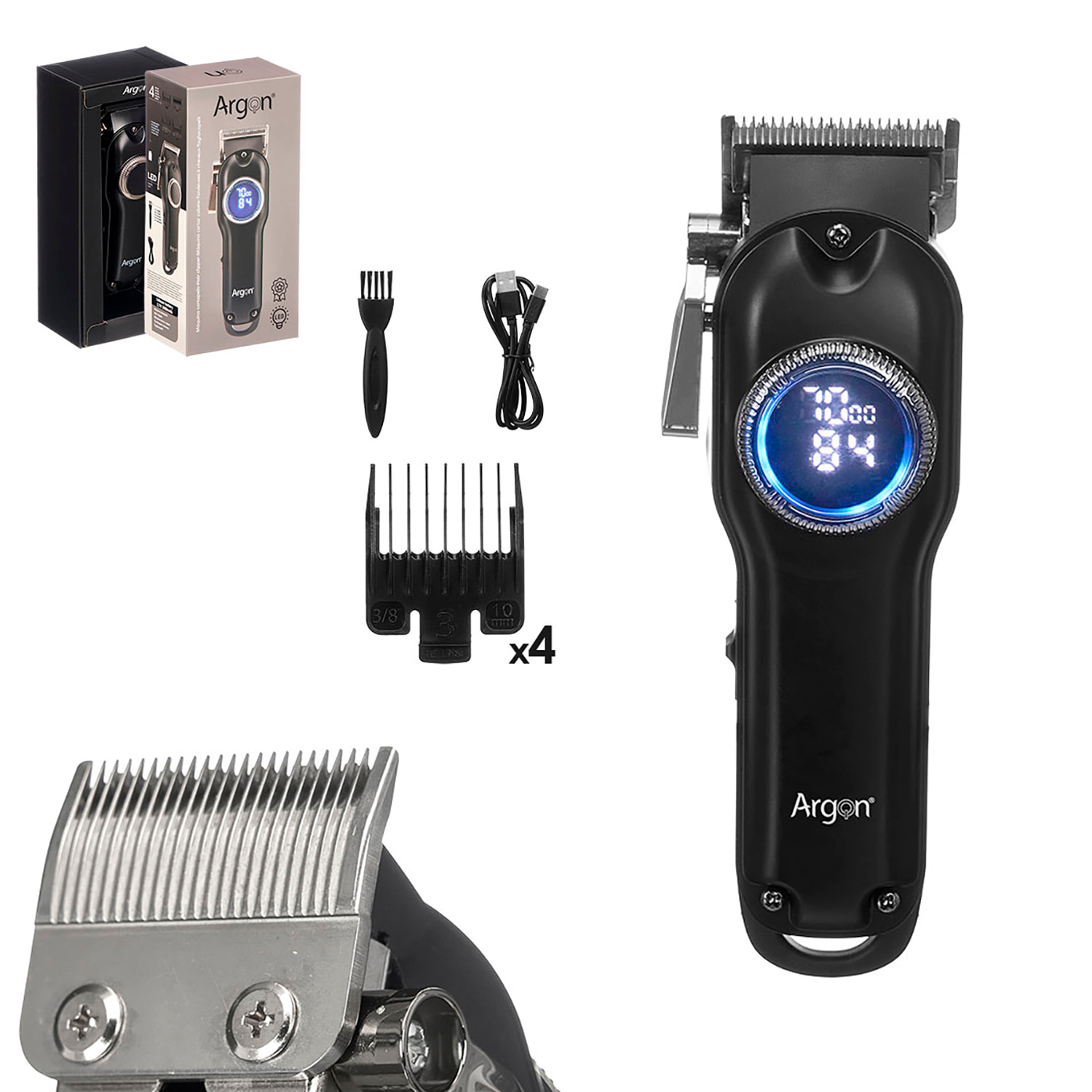 Maquina cortapelo con pantalla LCD y batería recargable de 2000mAh. Incluye 4 Peines (3-6-10-13mm).