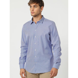 Camicia Uomo 1 Bottone Italiano Slim Armaturato Bacchet Blu Inchiostro\Bianco