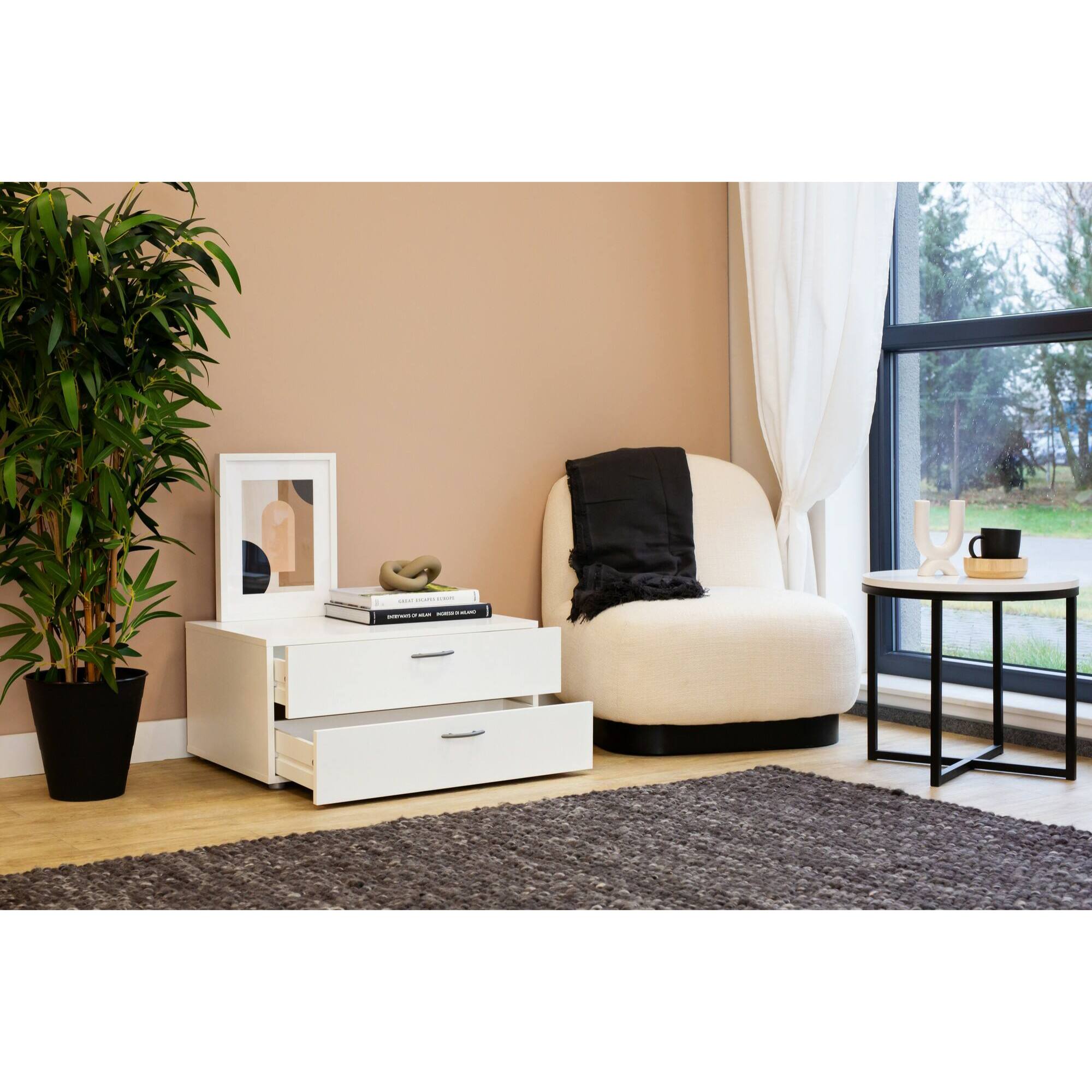 Cassettiera Piatto, Settimino multiuso, Comò camera da letto, Mobile con cassetti, 74x52 h35 cm, Bianco