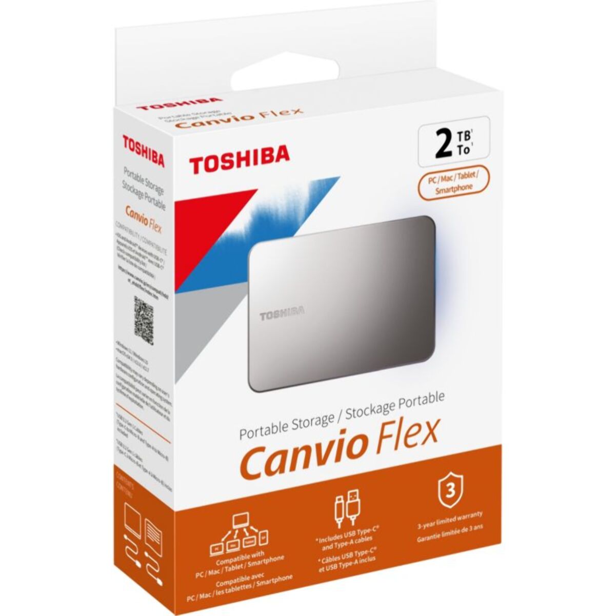 Disque dur externe TOSHIBA 2To Canvio Flex Silver USBC A
