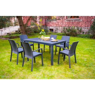 Tavolo da esterno Giove, Tavolo rettangolare da giardino, Tavolo da giardino multiuso effetto rattan, 100% Made in Italy, Cm 150x90h74, Antracite