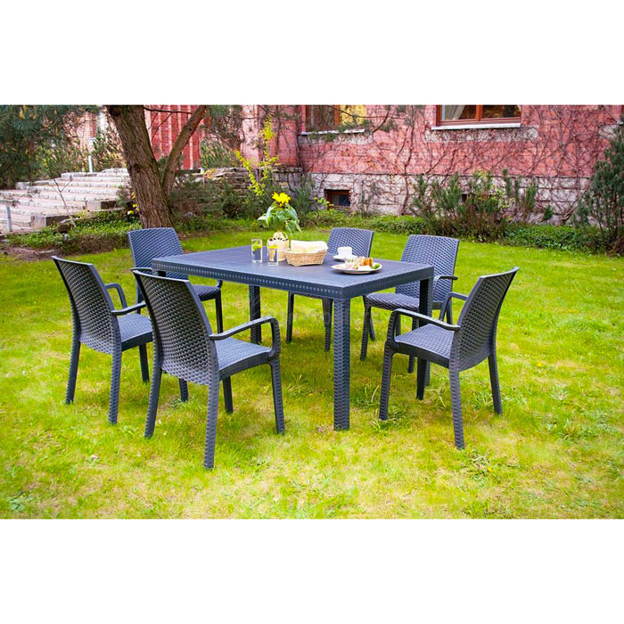 Tavolo da esterno Giove, Tavolo rettangolare da giardino, Tavolo da giardino multiuso effetto rattan, 100% Made in Italy, Cm 150x90h74, Antracite