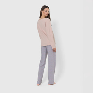Pijama largo de algodón con escote pico milena rosa