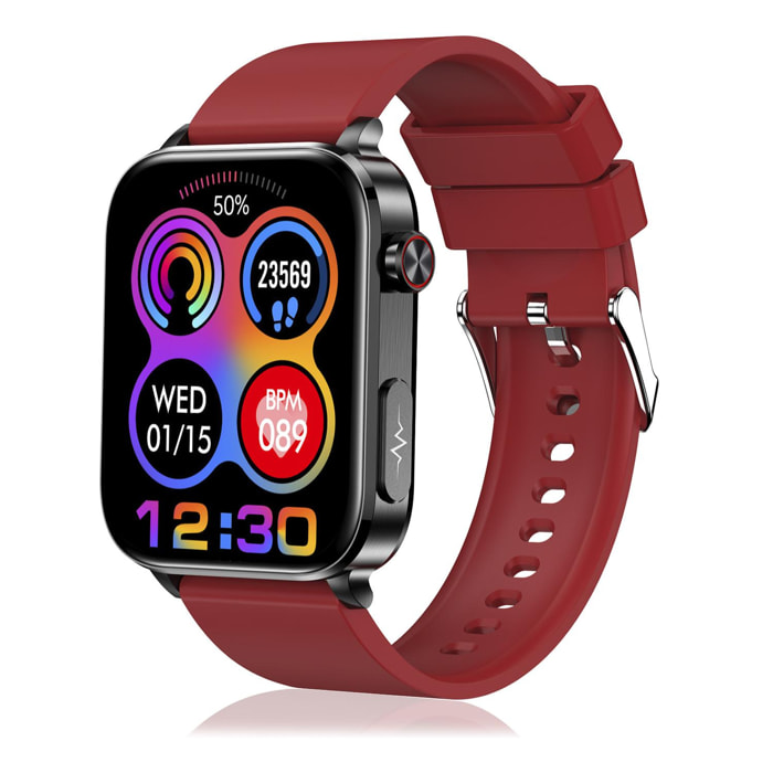 DAM Smartwatch TK15. ECG , glucosa en sangre, ácido úrico y lípidos, IMC grasa corporal, temperatura, O2 y tensión. 5,1x1,2x4,6 Cm. Color: Rojo