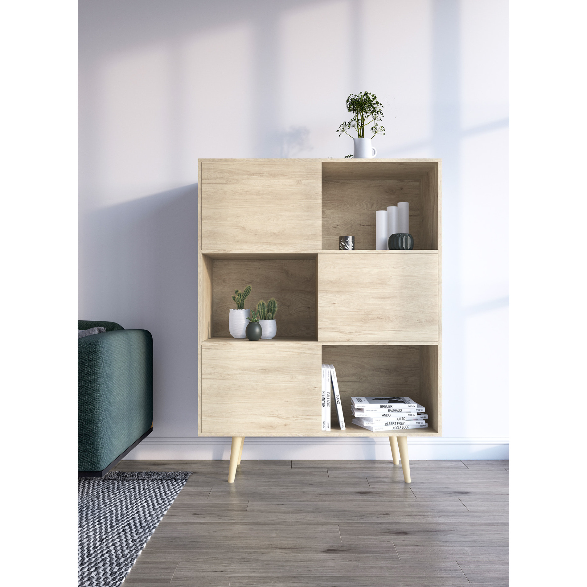 Estantería librería Nordic melamina roble claro 131x100x30 cm