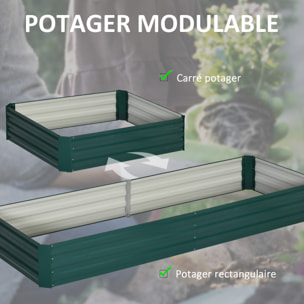 Carré potager de jardin dim. 241L x 90l x 30H cm tôle d'acier ondulée vert foncé