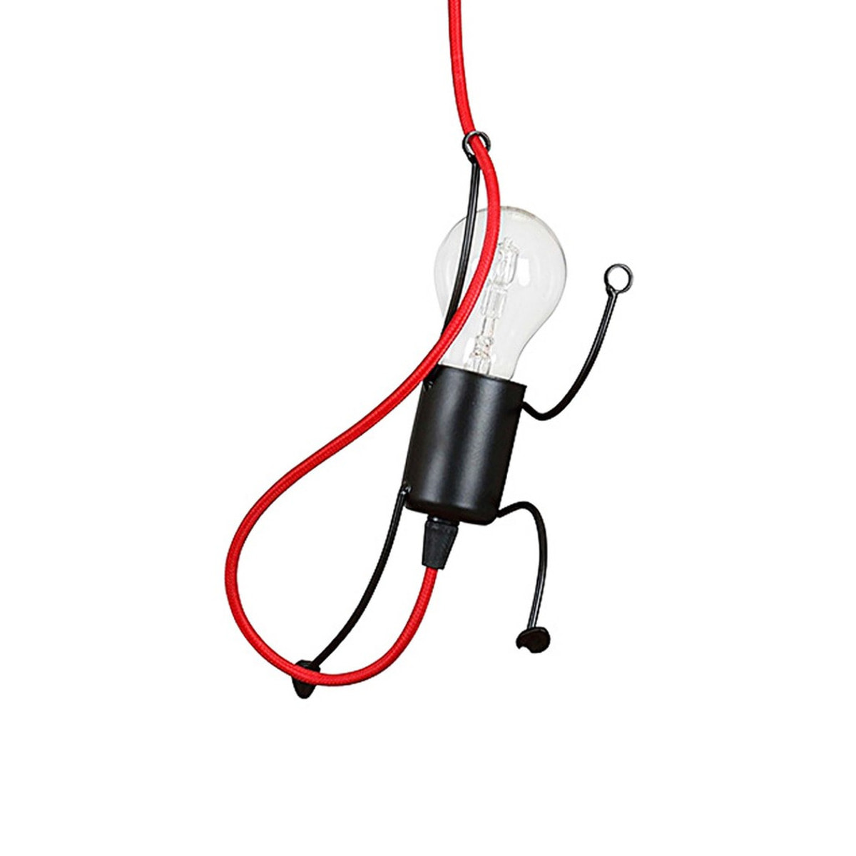 Lampada a sospensione BOBI in acciaio nero con cavo rosso