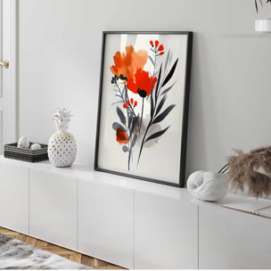 Affiche encadrée fleurs abstraites rouges Affiche + cadre en métal - Noir