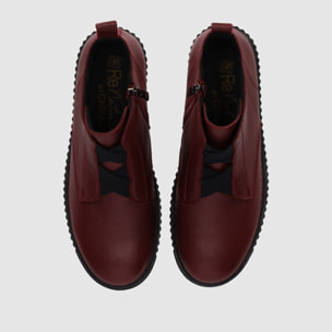 Botines de Piel - Burdeos - Tacón: Bajo