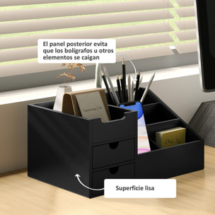 Organizador de Escritorio de Bambú Organizador de Mesa con 2 Cajones 6 Compartimentos y Estante para Oficina Hogar 33x20,5x15,5 cm Negro