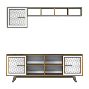 Mobile porta TV Djajal, Credenza da soggiorno, Armadio basso per TV, Base parete attrezzata, 160x35h56 cm, Noce e Bianco