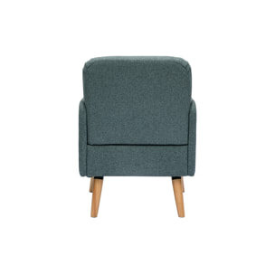 Fauteuil scandinave en tissu vert de gris et bois clair ISKO