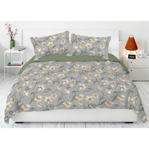 Parure Copripiumino Matrimoniale in Raso 60/60 Sacco e Federe con Fantasia Floreale Lavinia