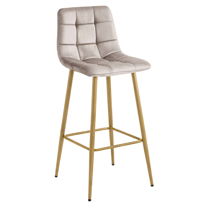 Sgabello Arceto in velluto beige con gambe effetto quercia