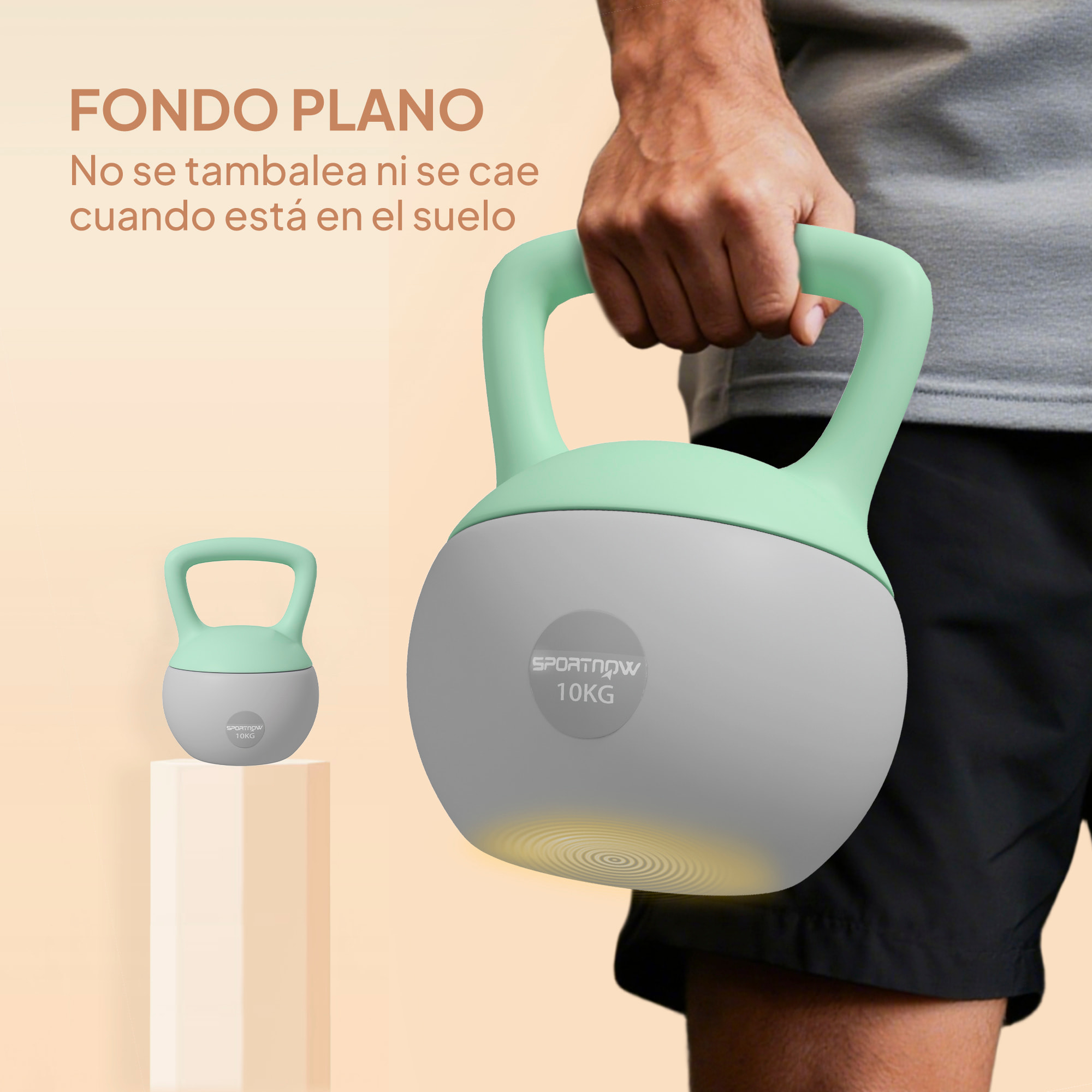 Pesa Rusa 10 kg, Soft Kettlebell Relleno de Arena Metálica y Mango Antideslizante, para Entrenamiento Culturismo en Casa, Gimnasio, Verde Menta y Gris