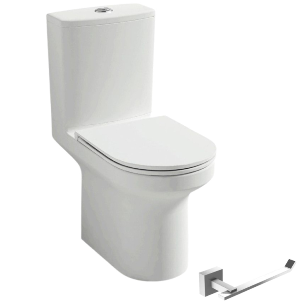 WC à poser sans bride sortie horizontale Elite avec abattant frein de chute + Porte-rouleau Moderne Chromé