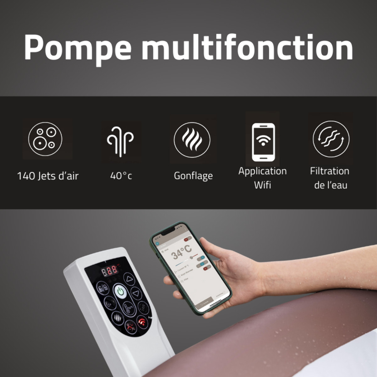 Bestway Spa gonflable rond Lay-Z-Spa Hawaii Smart AirJet EnergySense avec WiFi 4-6 personnes