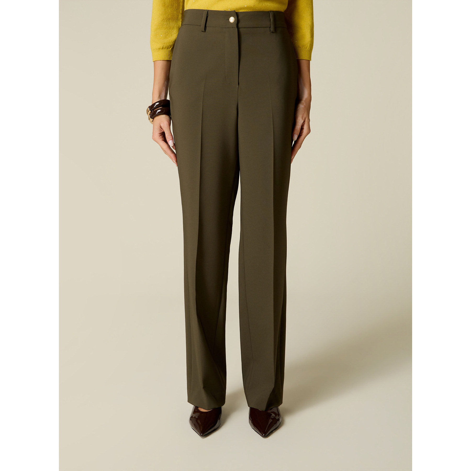 Oltre - Pantaloni palazzo sartoriali con pinces - Verde militare