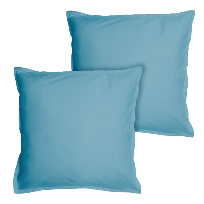 Set de 2 taies d'oreiller unies à volant, COTON LAVÉ