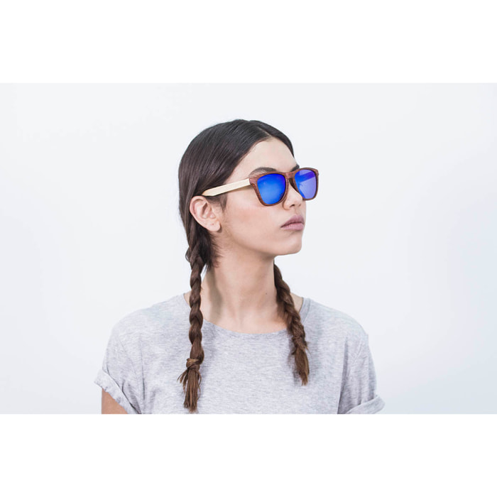 Gafas de sol OCEAN SEA WOOD - De brazo natural de bambú con frente marrón / Revo azul