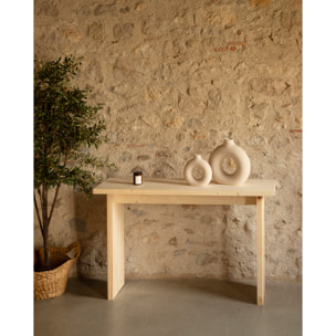 Consola de madera maciza en tono natural de 120x80cm Alto: 35 Largo: 120 Ancho: 80