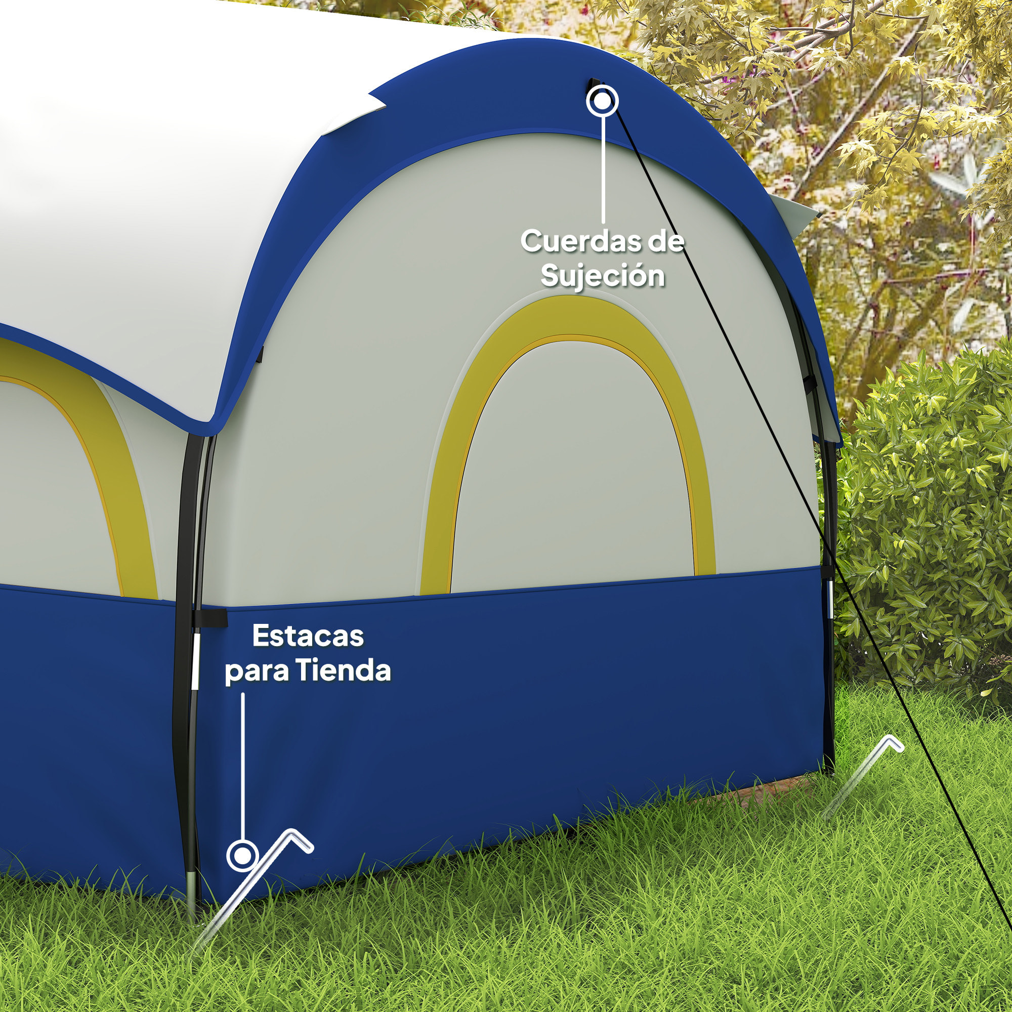 Tienda de Campaña Familiar tipo Túnel para de 4-6 Personas Impermeable 3000 mm Tienda de Camping Plegable con 2 Dormitorios Bolsa para Senderismo 435x251x195 cm Azul y Blanco