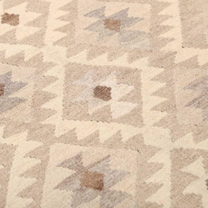 Tapis kilim au motif ethnique, tissé plat en laine naturelle