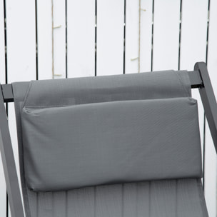 Lot de chiliennes fauteuils de jardin inclinables avec tétière alu noir textilène gris