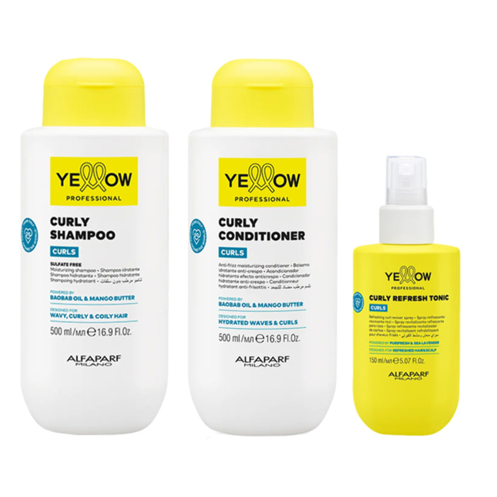 ALFAPARF Yellow Kit Curls Shampoo 500ml + Conditioner 500ml +  Refresh Tonic Spray 150ml