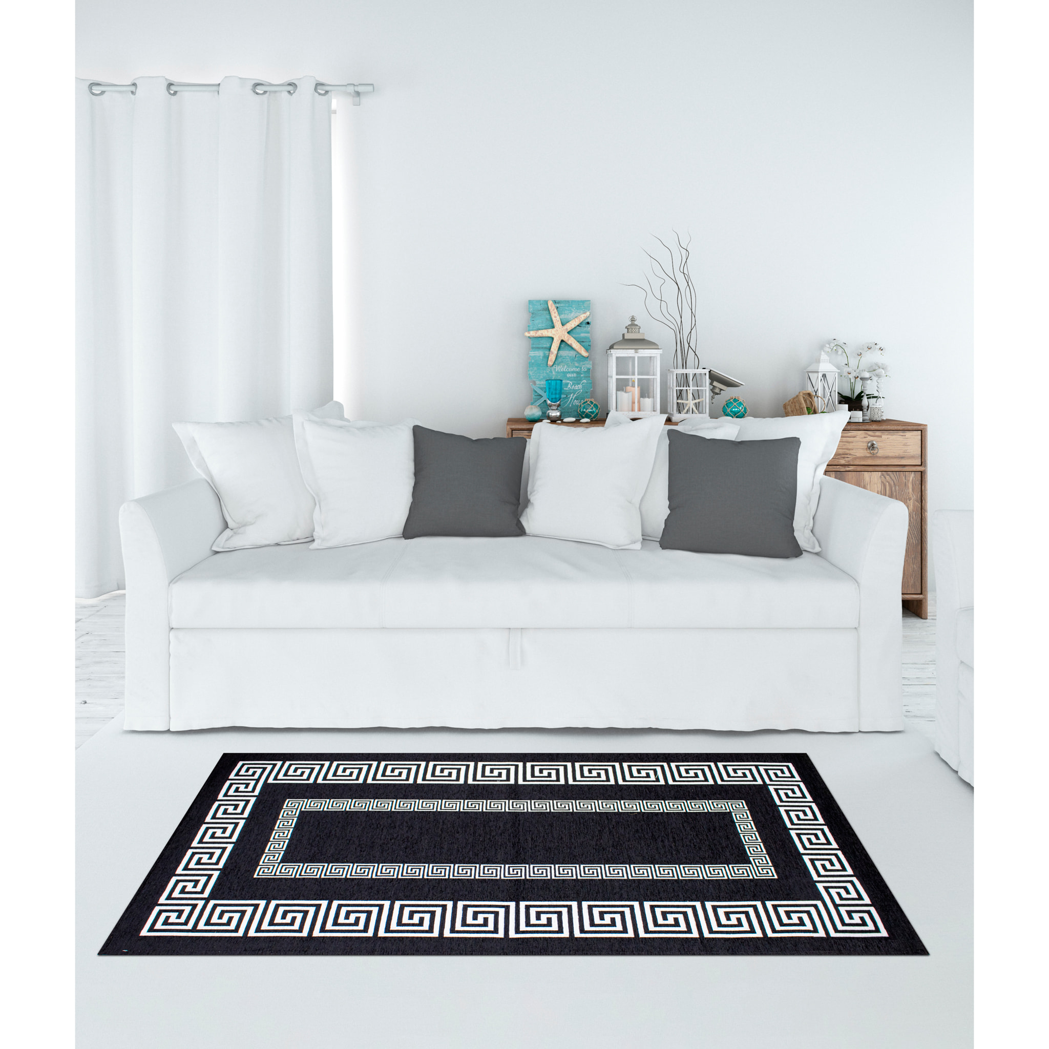 TAPPETO ARREDO ATENE NERO/ BIANCO CON FONDO ANTISCIVOLO