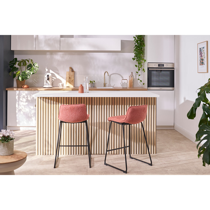 Tabourets de bar en tissu effet velours texturé jaune moutarde et métal H65 cm (lot de 2) BOOST