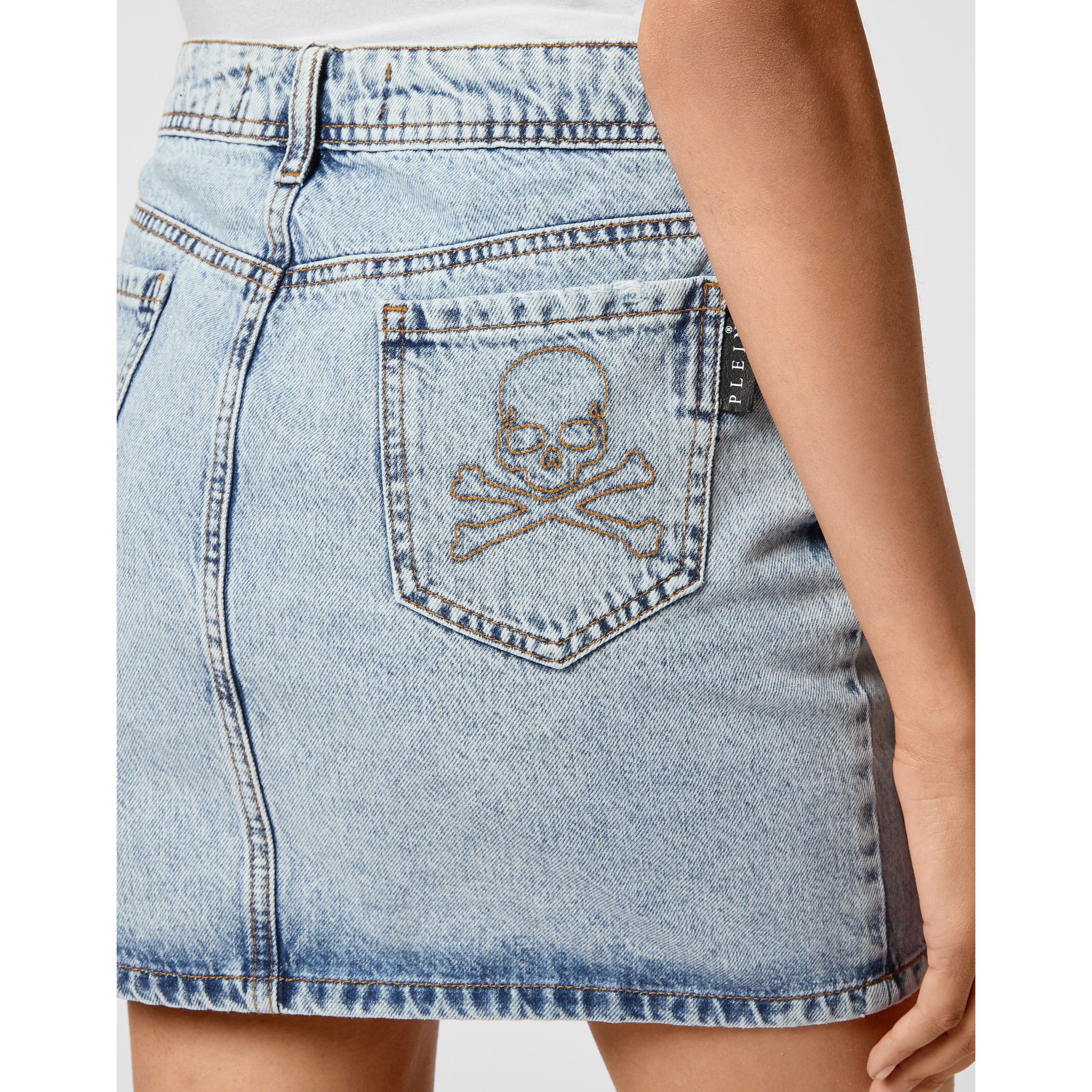 PHILIPP PLEIN Denim Mini Skirt Skull
