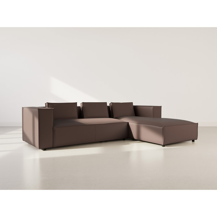 Stella - canapé d'angle droit 4 places en simili - Marron