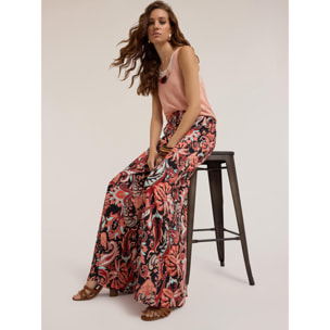 Motivi - Pantalones palazzo fluidos con estampado étnico - Rojo