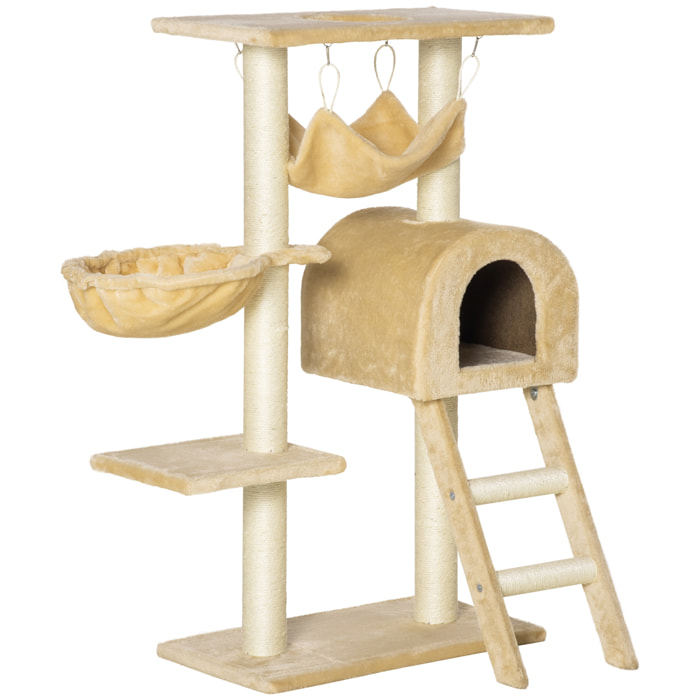 Árbol Rascador para Gatos 98 cm con Cueva Hamaca Escalera Postes de Sisal Beige