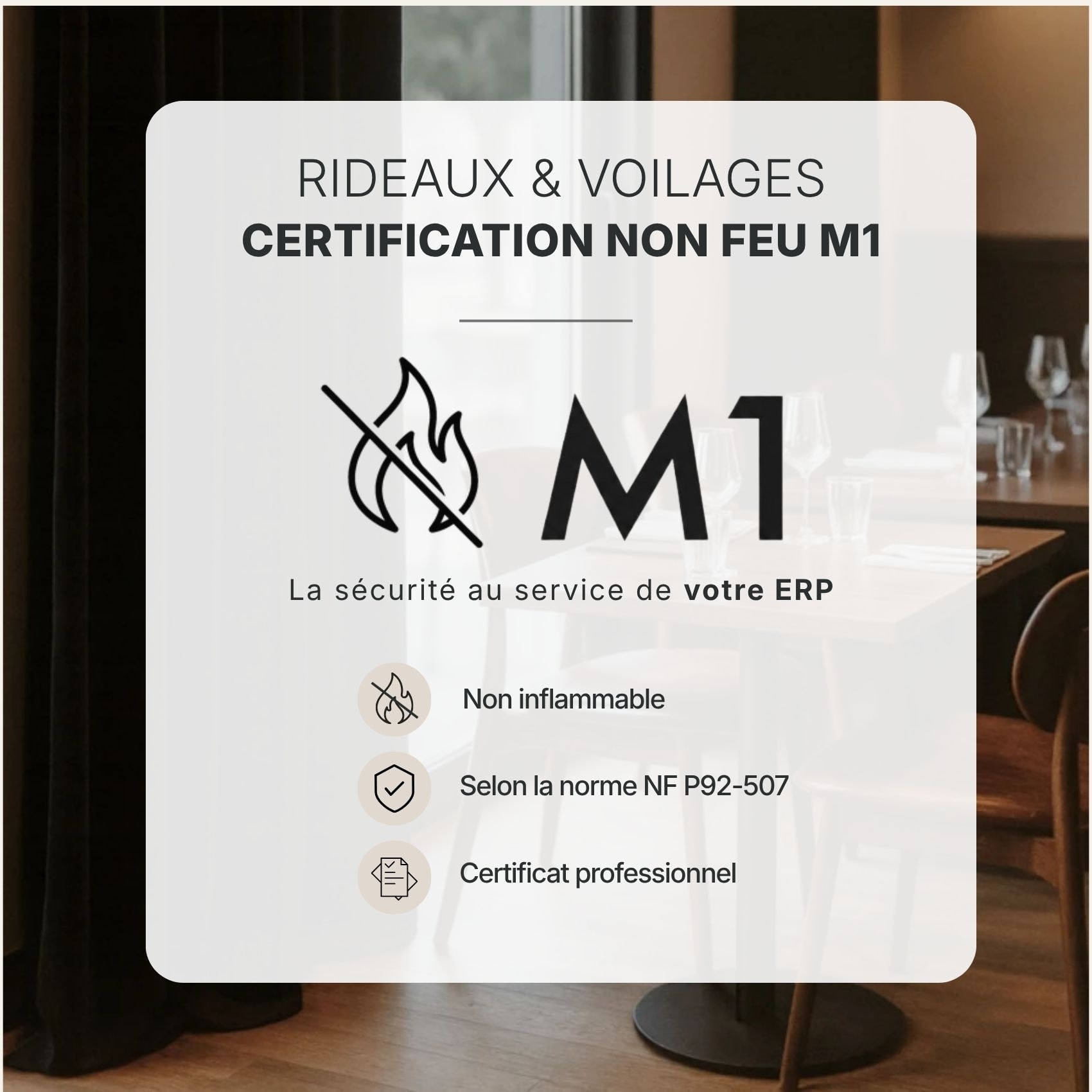 Rideau Ignifugé  M1 en velours premium - Noir