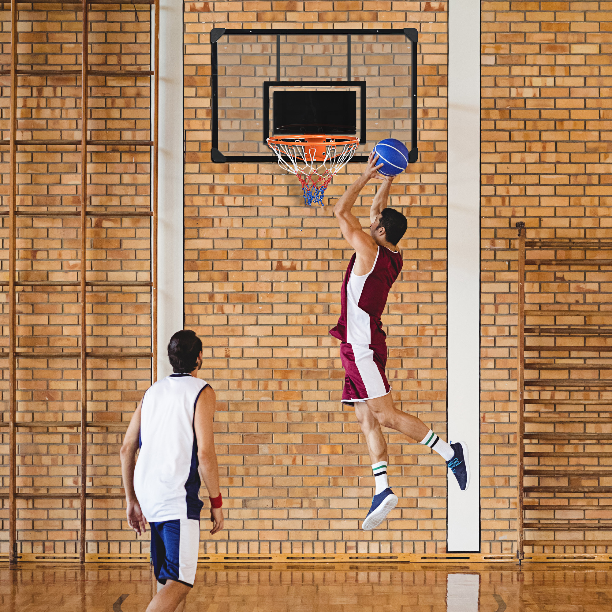 Canasta de Baloncesto con Red Aro de Baloncesto de Pared con Tablero y Marco de Acero para Uso en Interiores y Exteriores 113x61x73 cm Negro