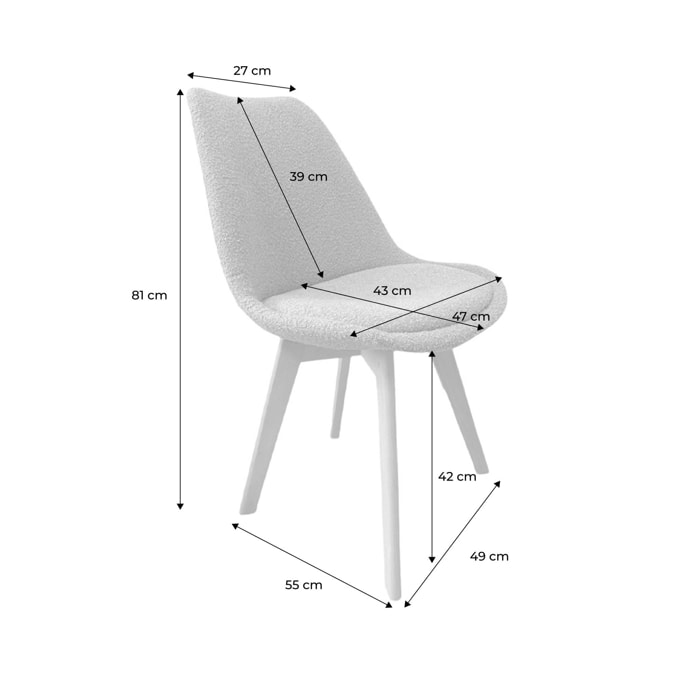 Lot de 4 chaises scandinaves revêtement bouclette texturée terracotta. pieds bois de hêtre - Nils