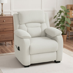 Fauteuil relax électrique inclinable repose-pieds port USB intégré velours blanc cassé