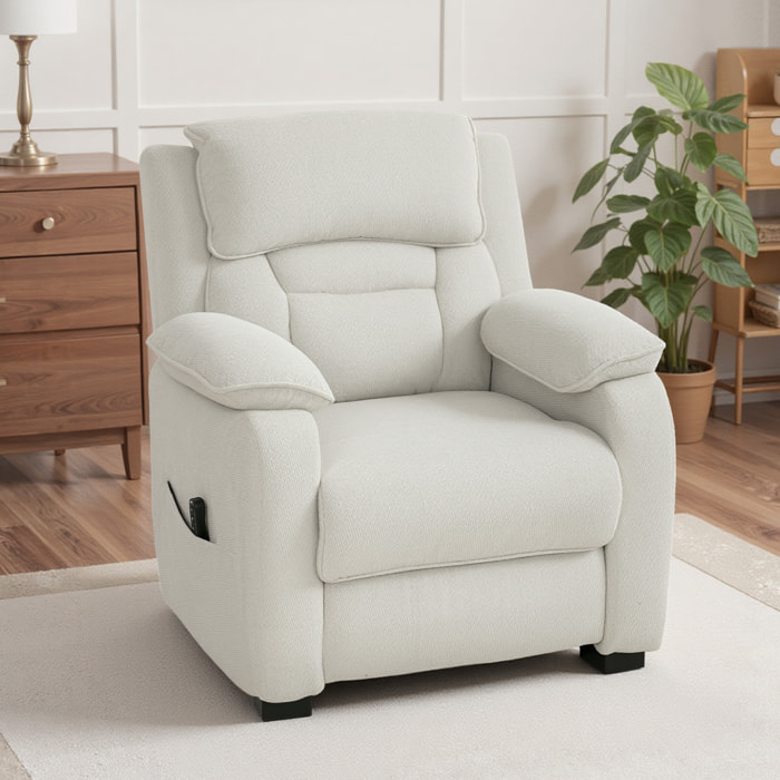 Fauteuil relax électrique inclinable repose-pieds port USB intégré velours blanc cassé