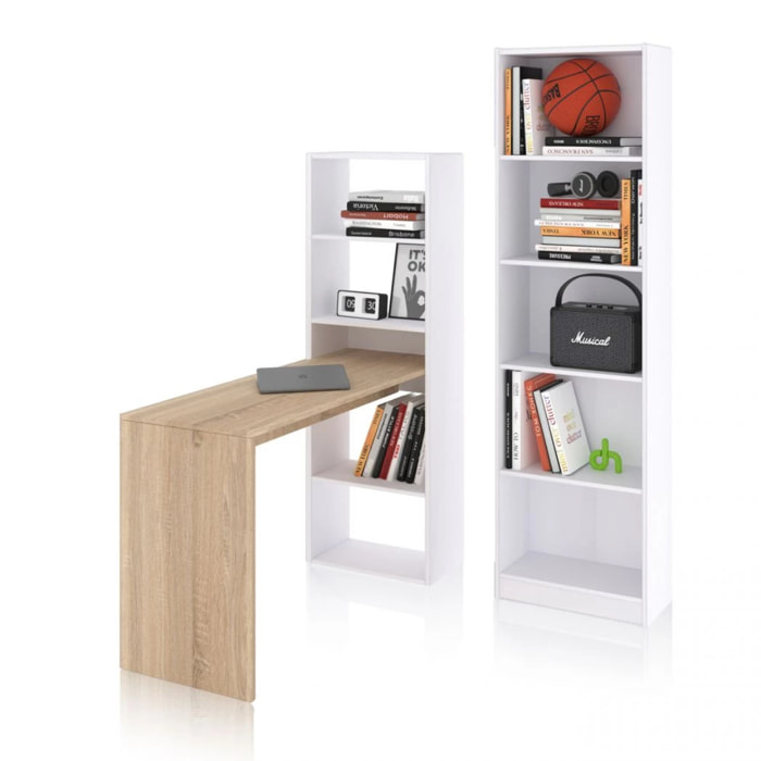 Pack escritorio y estantería Cosmic Plus Blanco Artik (Blanco Mate) - Roble Canadian