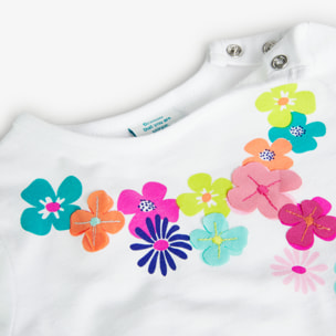 Camiseta larga para niÃ±a estampada, color blanco