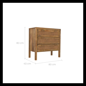 Commode en cannages et bois 3 tiroirs - Tiki