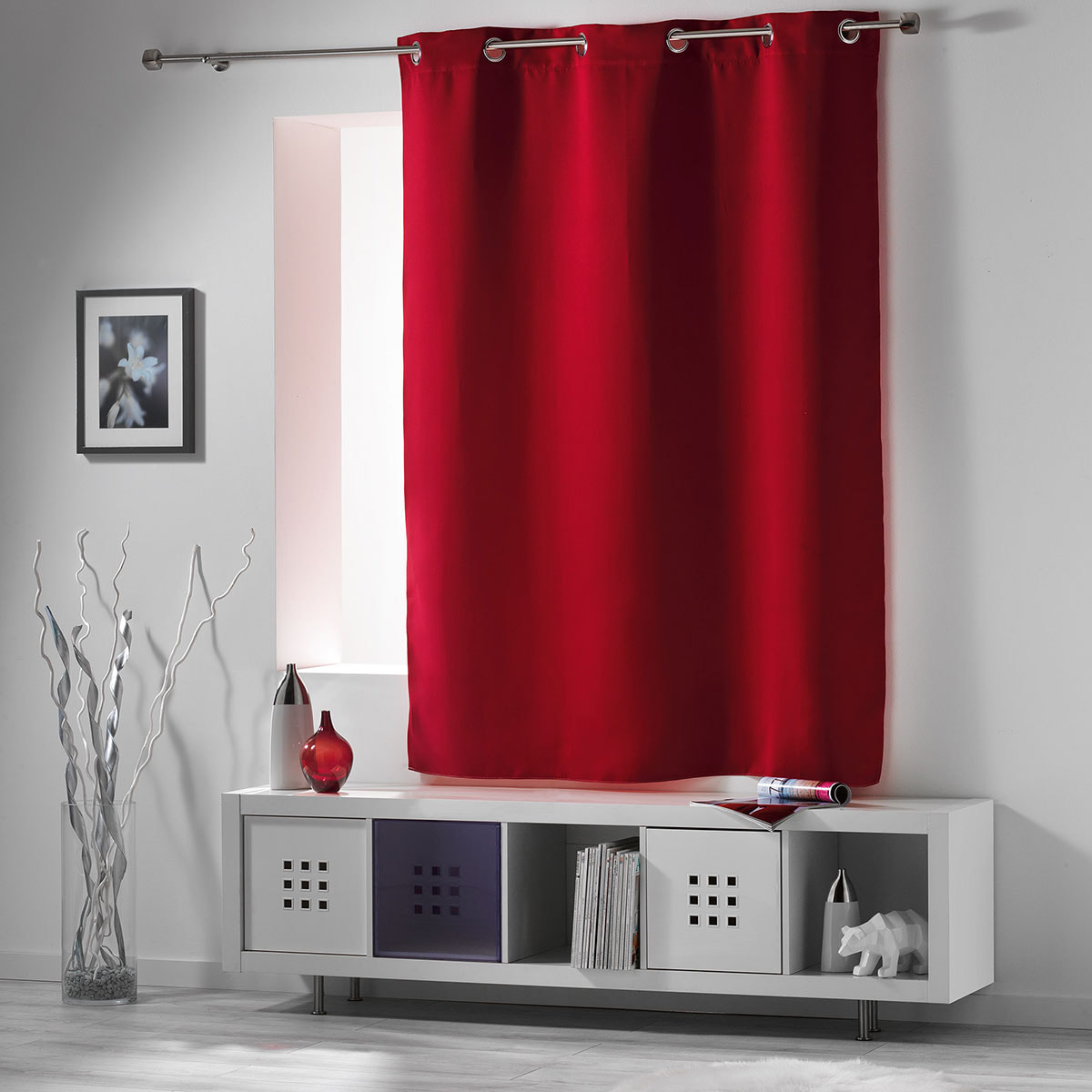 Rideau court obscurcissant 90 % adapté radiateur - Carmin