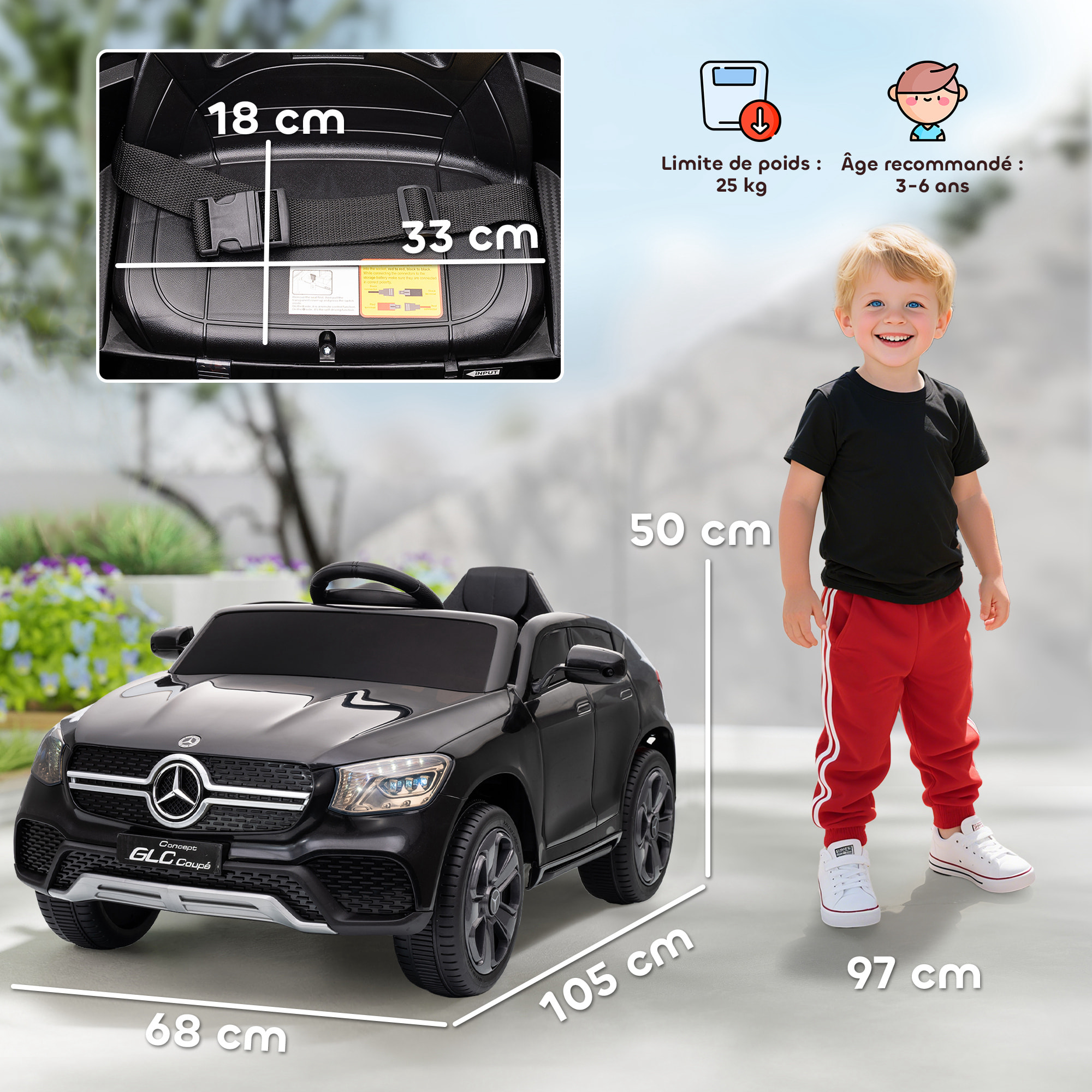 Voiture électrique enfant licence officielle Mercedes-Benz GLC Coupé 12V 5Km/h max. télécommande nombreux effets noir