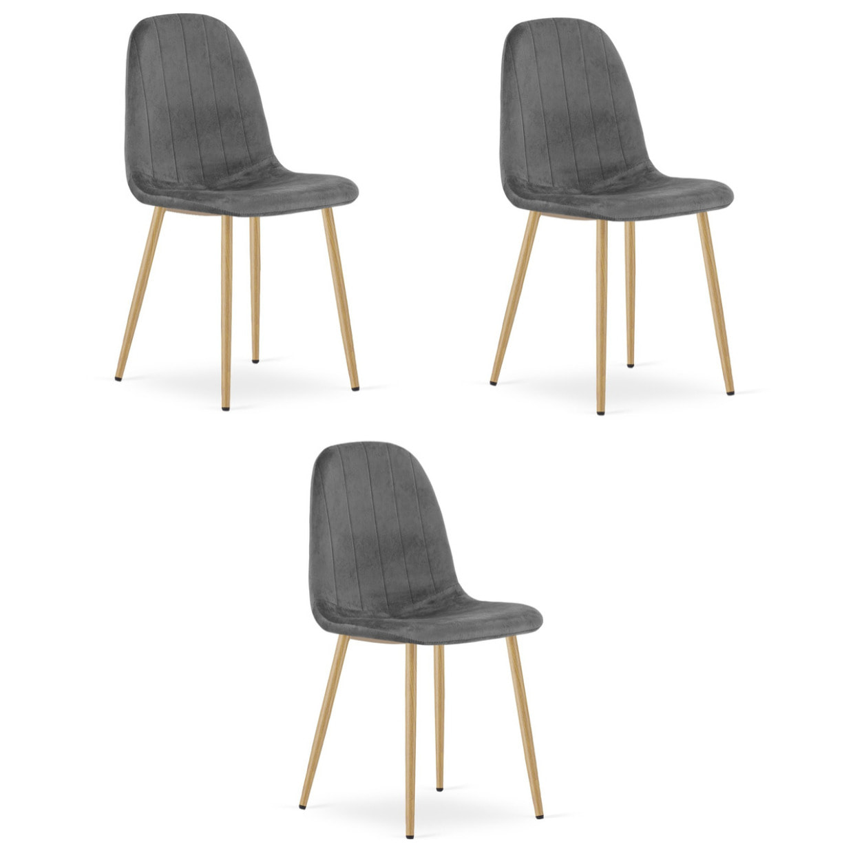 Set di 3 sedie Padva in velluto grigio scuro