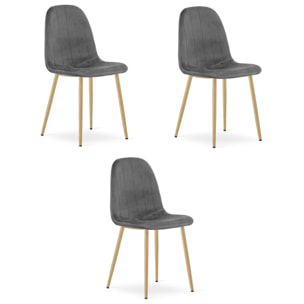 Set di 3 sedie Padva in velluto grigio scuro