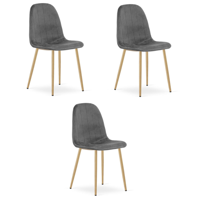 Set di 3 sedie Padva in velluto grigio scuro